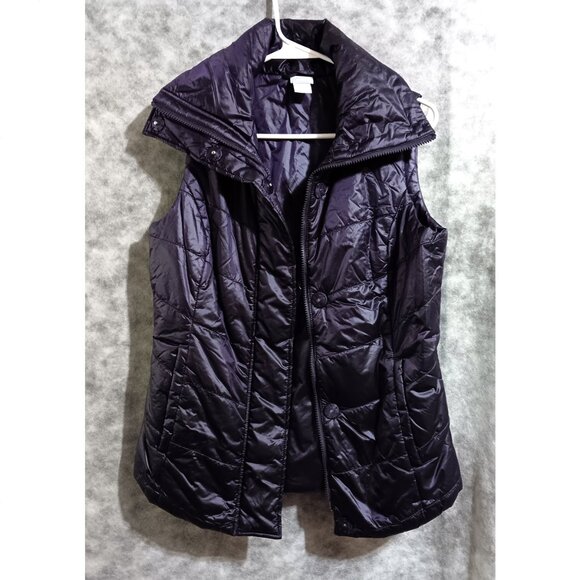 Chico's Down Puffer Vest Wmn's Sz 0 / S / 4 purple snap & zip - Picture 1 of 2